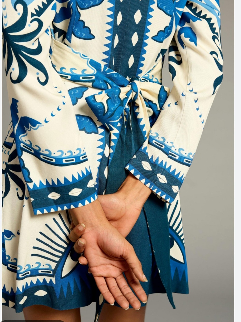 FARM Rio Cream and Blue Mini Dress with Graphic Palm Print - Picture 3 of 7